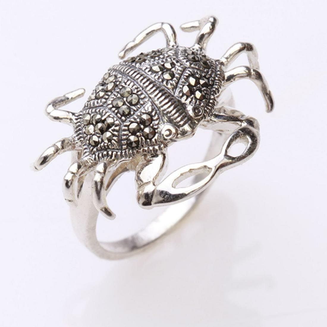Sterling Silver Marcasite Crab Ring-SZ 6: Sterling Silver Marcasite Crab Ring-Sz 6 • Metal: Sterling Silver • Stone: Marcasite • Width: 18.4 Mm • Total Weight: 5.32 Grs • Finish: Oxidized
