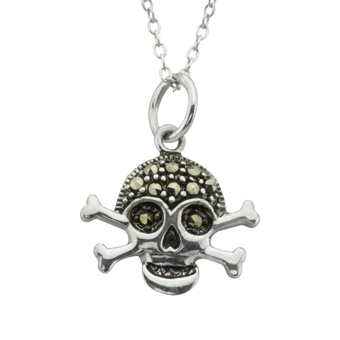 Sterling Marcasite Skull Charm Pendant w/chain (1 of 3)