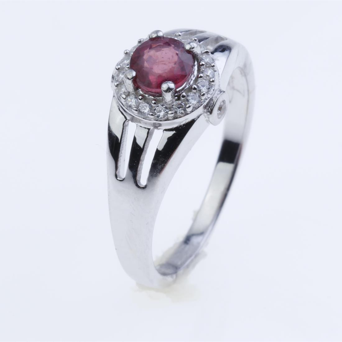 Size 9 Silver Ruby Glass Filled Halo Ring (1 of 2)