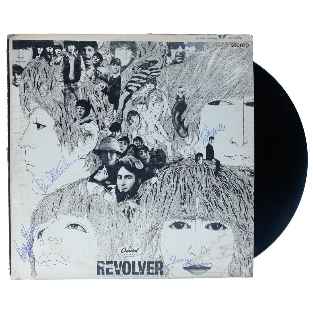 Beatles Signed "Revolver" Album: The Beatles (1960-1970). The Beatles, George Harrison, Paul McCartney, Ringo Starr and John Lennon signed LP Cover “Revolver”. Revolver is the seventh studio album by the English 