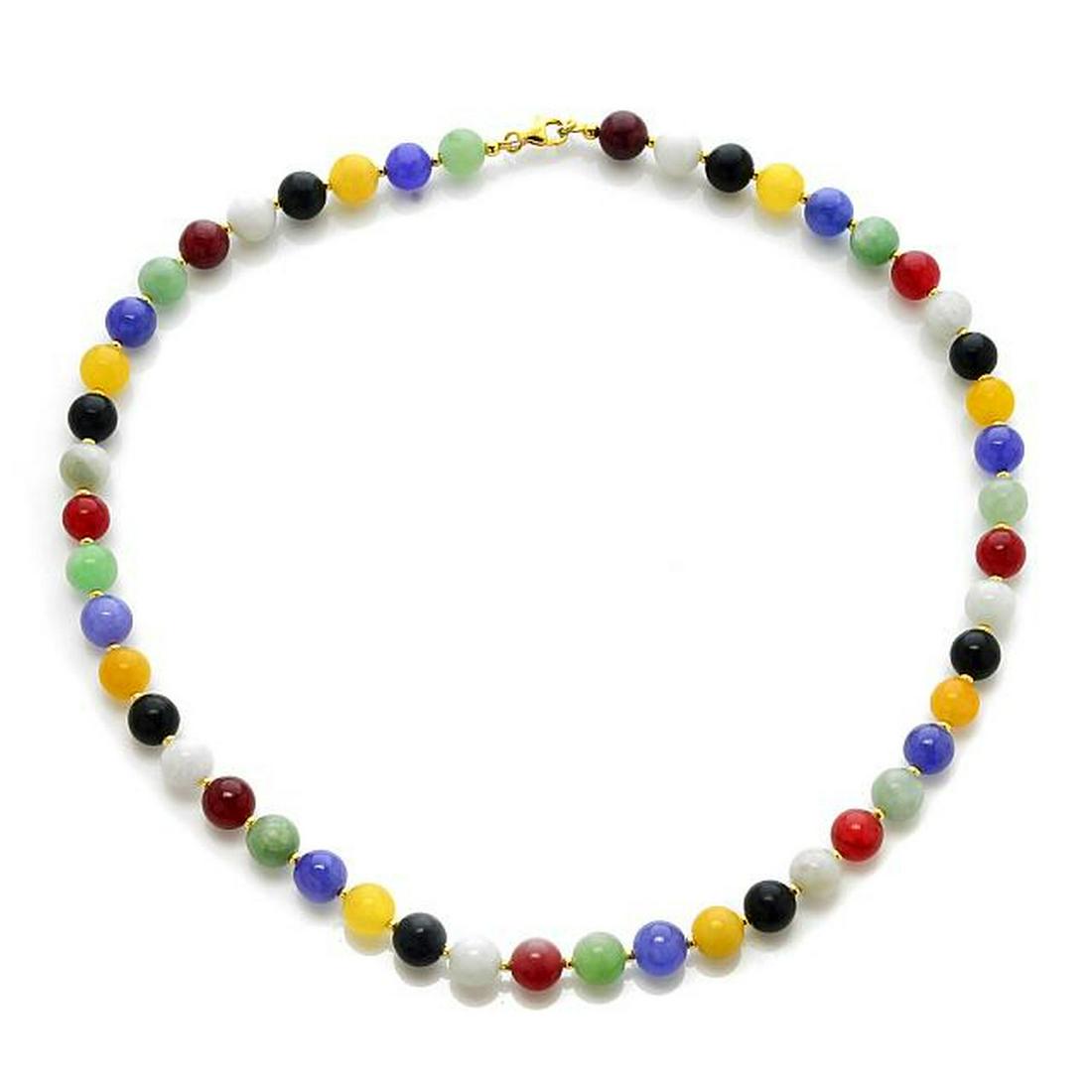 18K Gold over Silver Multi Color Jade Necklace 18": Brighten your day with jade! Tara Mesa’s lovely necklace is lavishly adorned with green, black, yellow, red and lavender jade gorgeously accented with lustrous 18k gold-plating. Embellished with