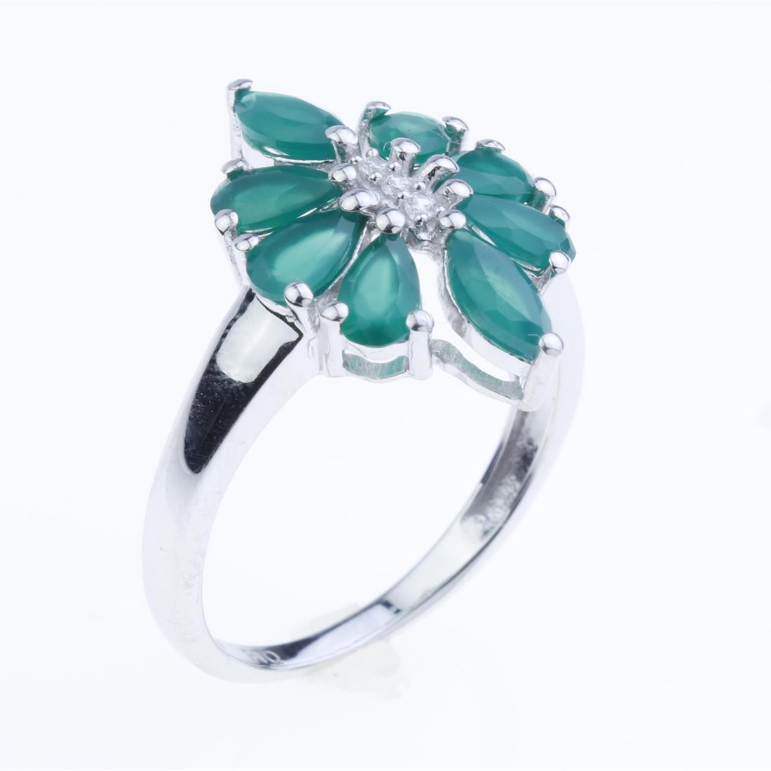 Sz 7 Sterling Silver Green Agate & Zircon Ring (1 of 2)