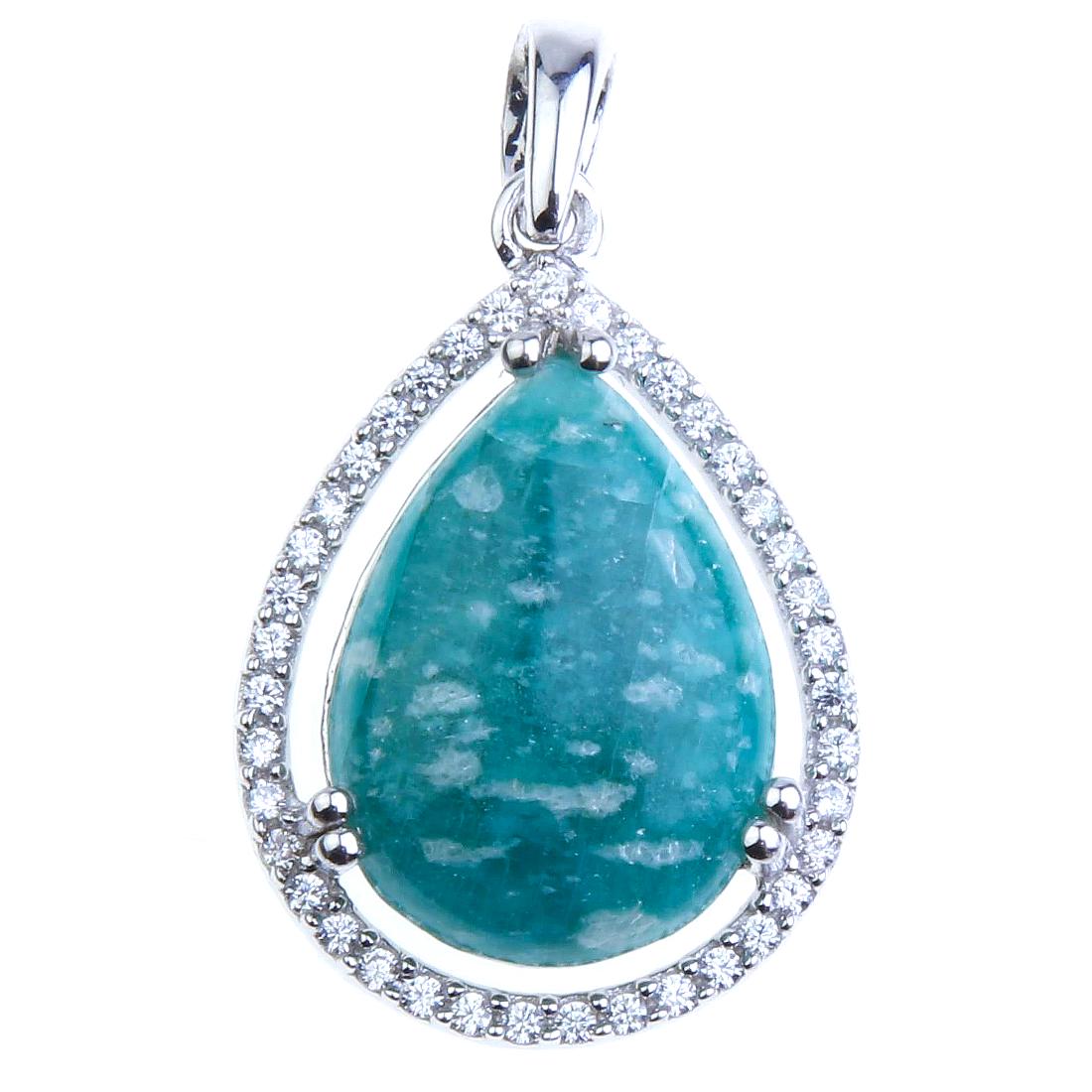 Pear Shape Amazonite & Zircon Silver Pendant (1 of 2)