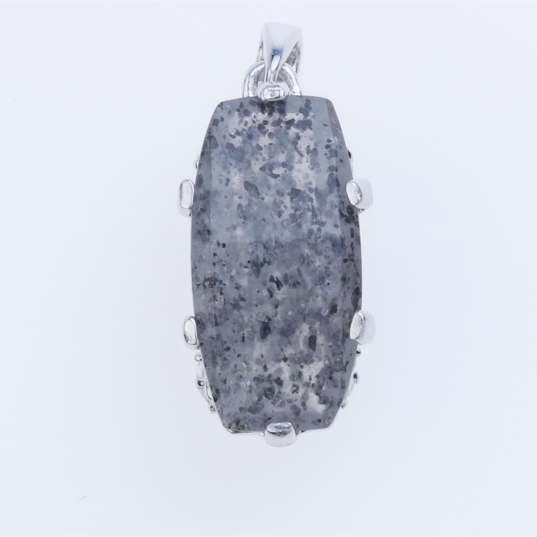 Sterling Slv Celestial Quartz & Zircon Pendant: Sterling Slv Celestial Quartz & Zircon Pendant • Metal: Sterling Silver • Stone: 16X8 Mm Celestail Qtz& White Zircon • Dimension: 22.8X9.25 Mm • Total Weight: 2.38 Grams •