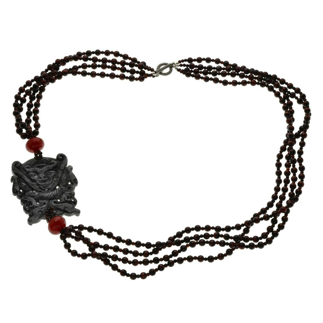 Sterling Silver,Charcoal Jade&TigerEye Necklace32" (1 of 1)