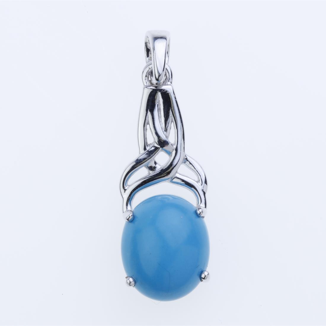 Sterling Silver Syn Blue Turquoise Pendant: Sterling Silver Syn Blue Turquoise Pendant • Metal: Sterling Silver • Stone: 12X10 Mm Oval Shape Syn Blue Turquoise • Dimension: 33X10.1 Mm • Total Weight: 2.65 Grams • F