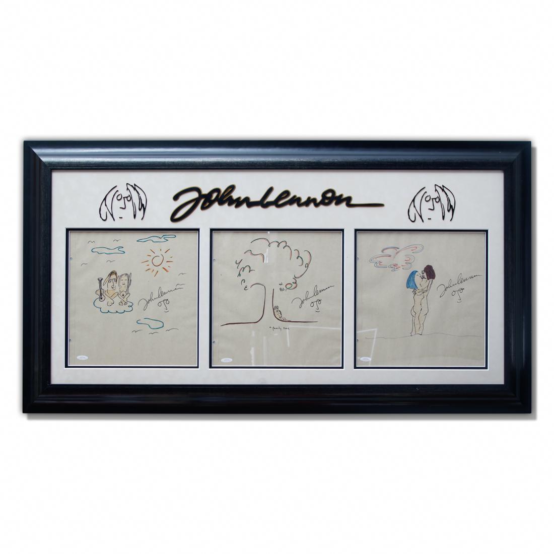 Rare John Lennon Signed Set of 3 Original Sketches (1 of 9)