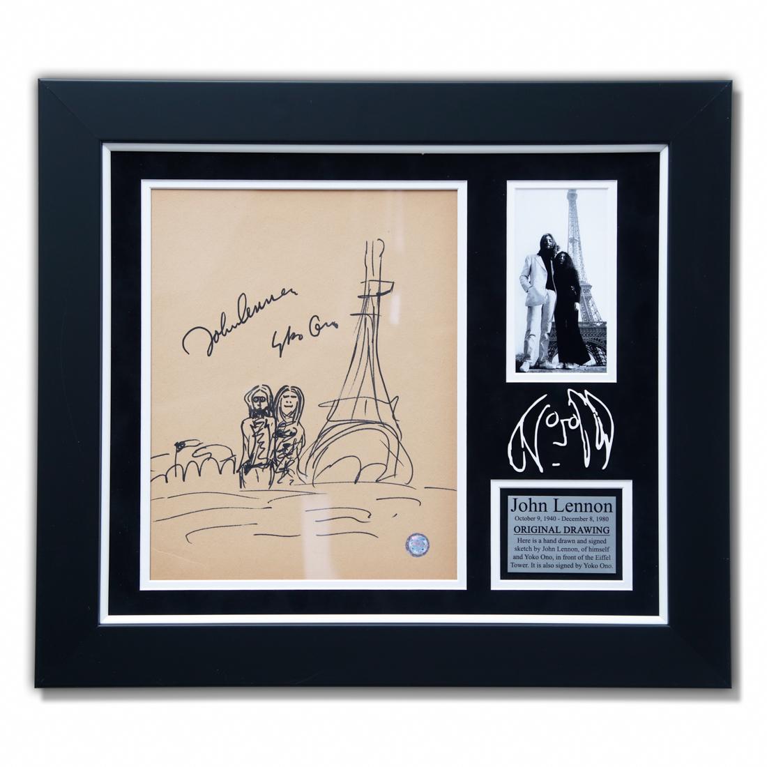 John Lennon and Yoko Ono Signed Paris Sketch (1 of 4)