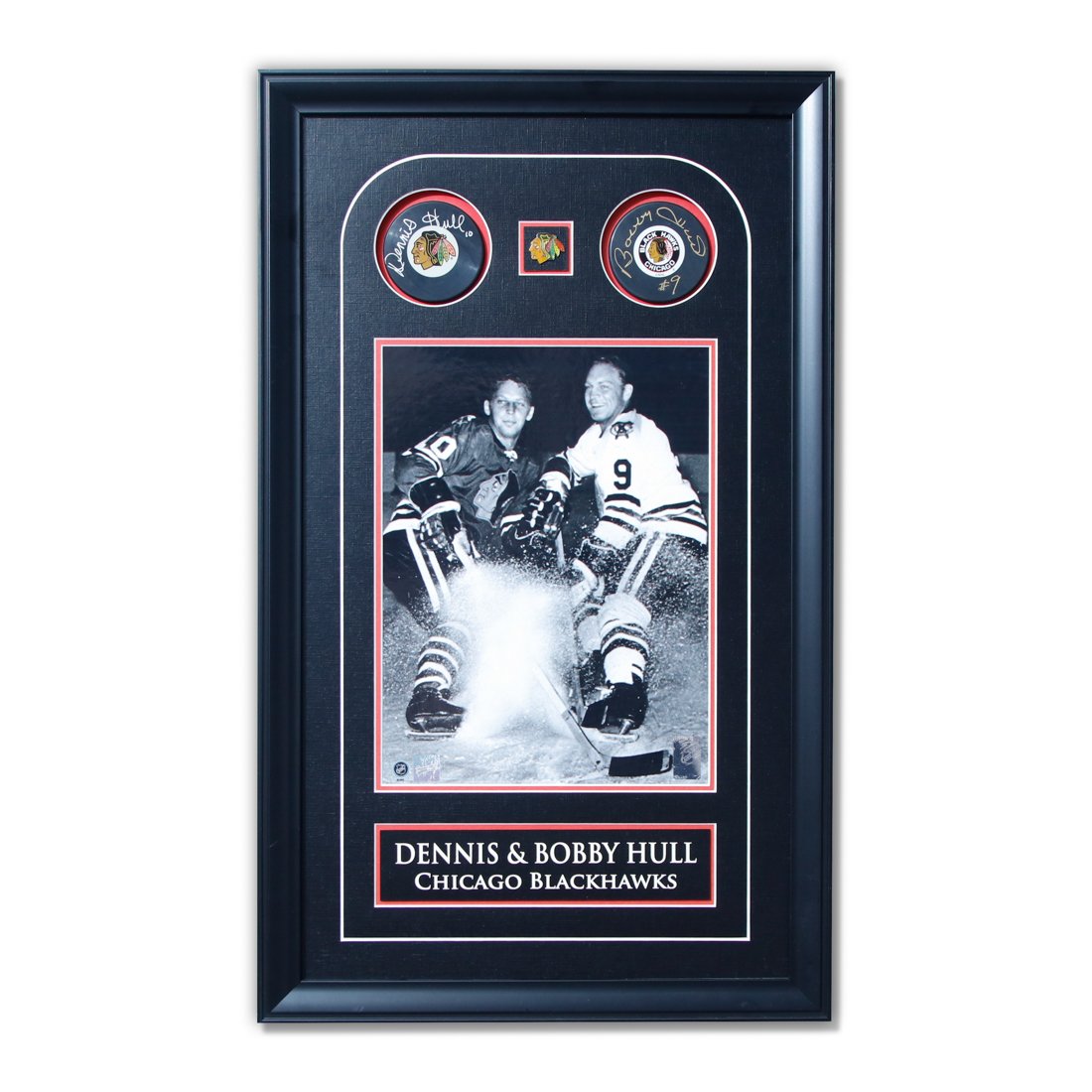 Dennis & Bobby Hull Signed Pucks and Photo (1 of 4)