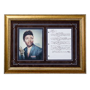 Little Richard Signed Handwritten "Long Tall Sally" Lyrics: Exceptional Autographed Little Richard "Long Tall Sally" Lyric Sheet Presented in Exhibition Quality Frame. For auction, we present a truly exceptional piece of music memorabilia: a handwritten lyric