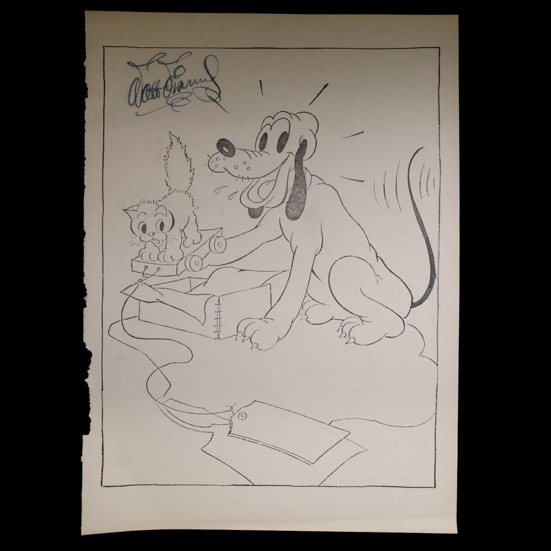 Walt Disney Signed Pluto 11x14 Page Circa 1930s (1 of 4)