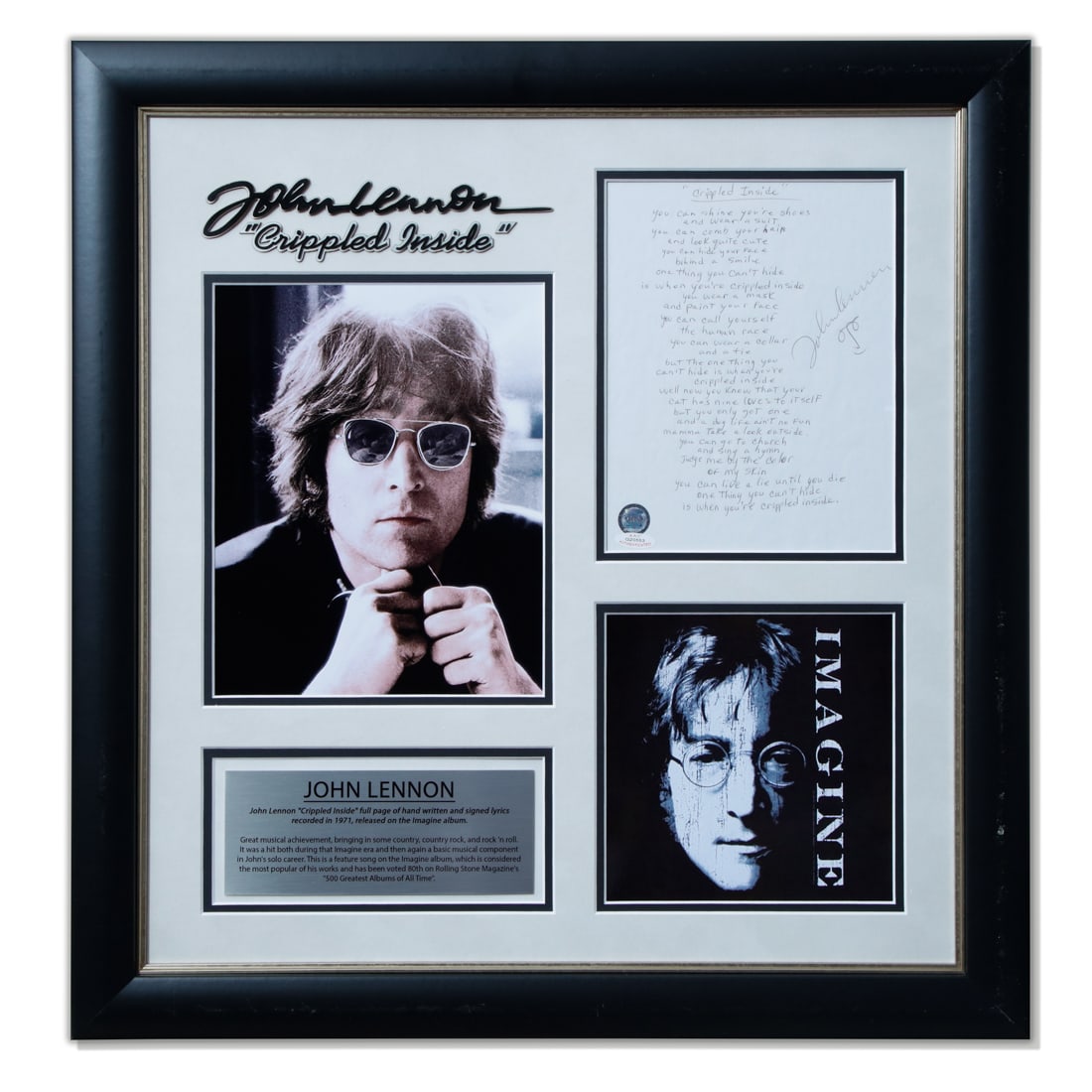 John Lennon Signed Handwritten "Crippled Inside" (1 of 4)