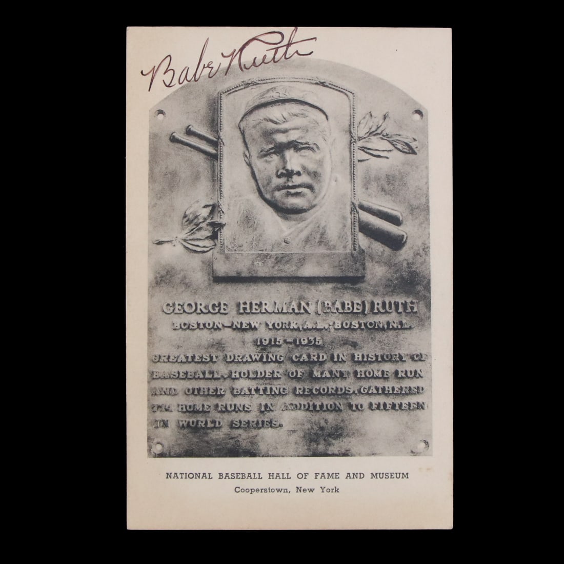 Babe Ruth Signed Albertype II HOF Postcard (1 of 2)