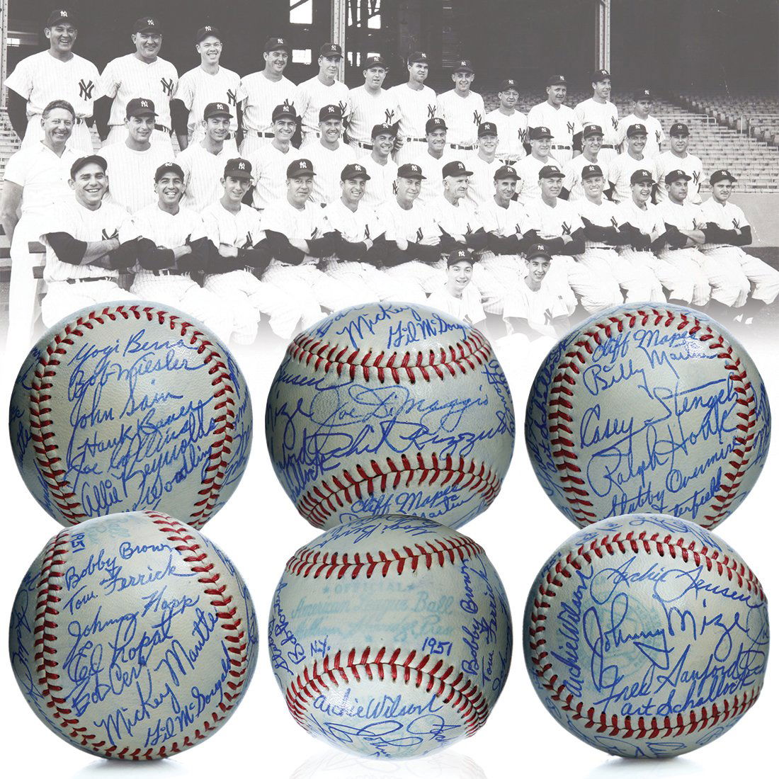 1951 Yankees Signed Baseball Mantle's Rookie Year (1 of 7)
