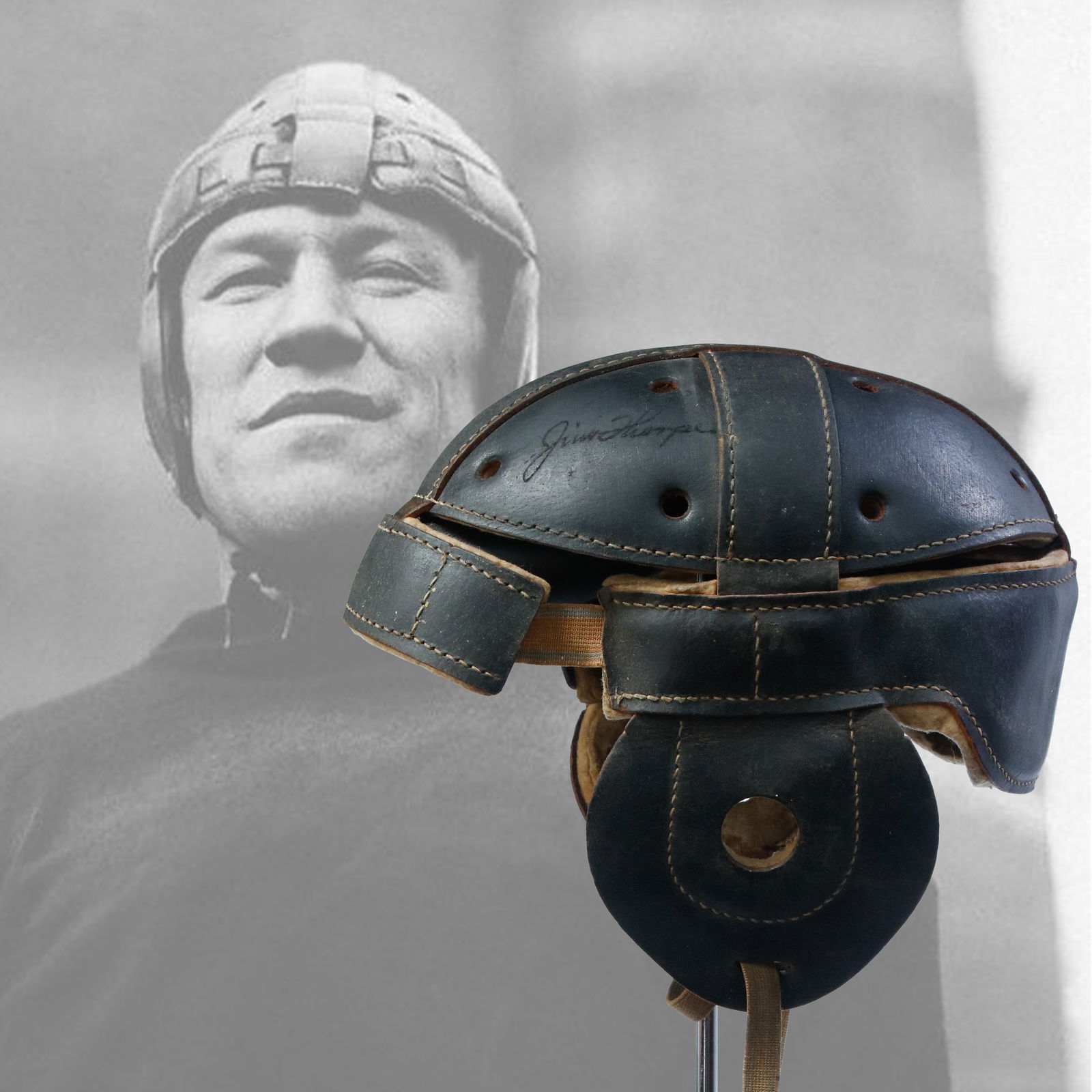 Jim Thorpe Signed Vintage Leather Football Helmet (1 of 7)