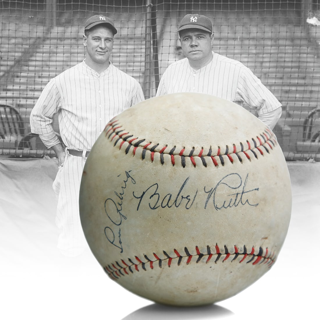 Babe Ruth & Lou Gehrig Signed Jumbo Softball (1 of 5)