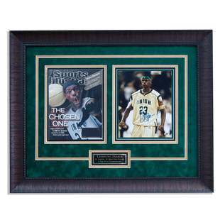 Lebron James Signed 8x10 High School Photo & SI Magazine: Up for auction, we have an unbelievable piece of sports memorabilia that is a must-have for any NBA fan or collector. This lot features a signed 8x10 photograph of LeBron James, a basketball living le