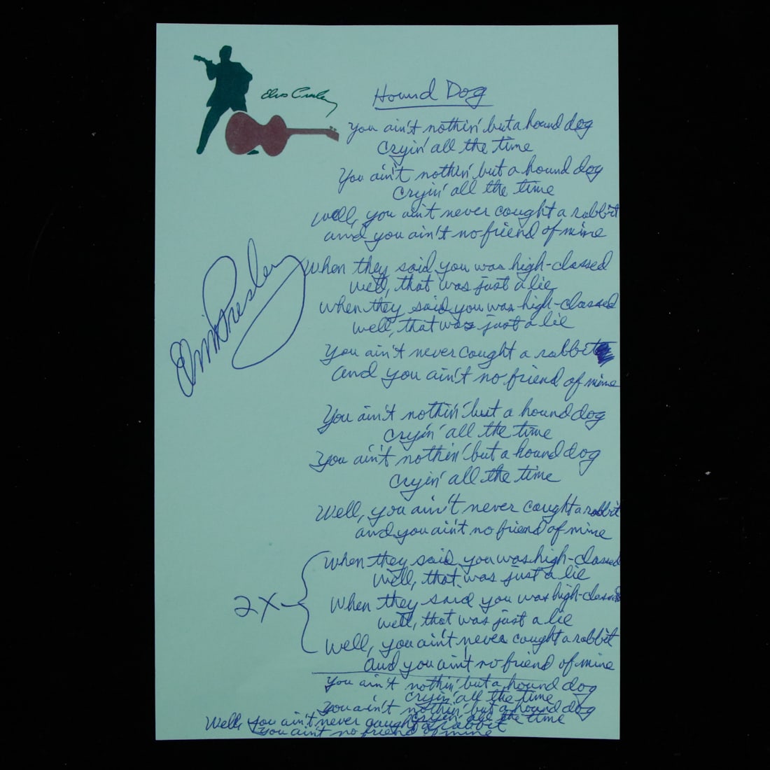Elvis Presley Handwritten & Signed HOUND DOG Lyrics (1 of 4)