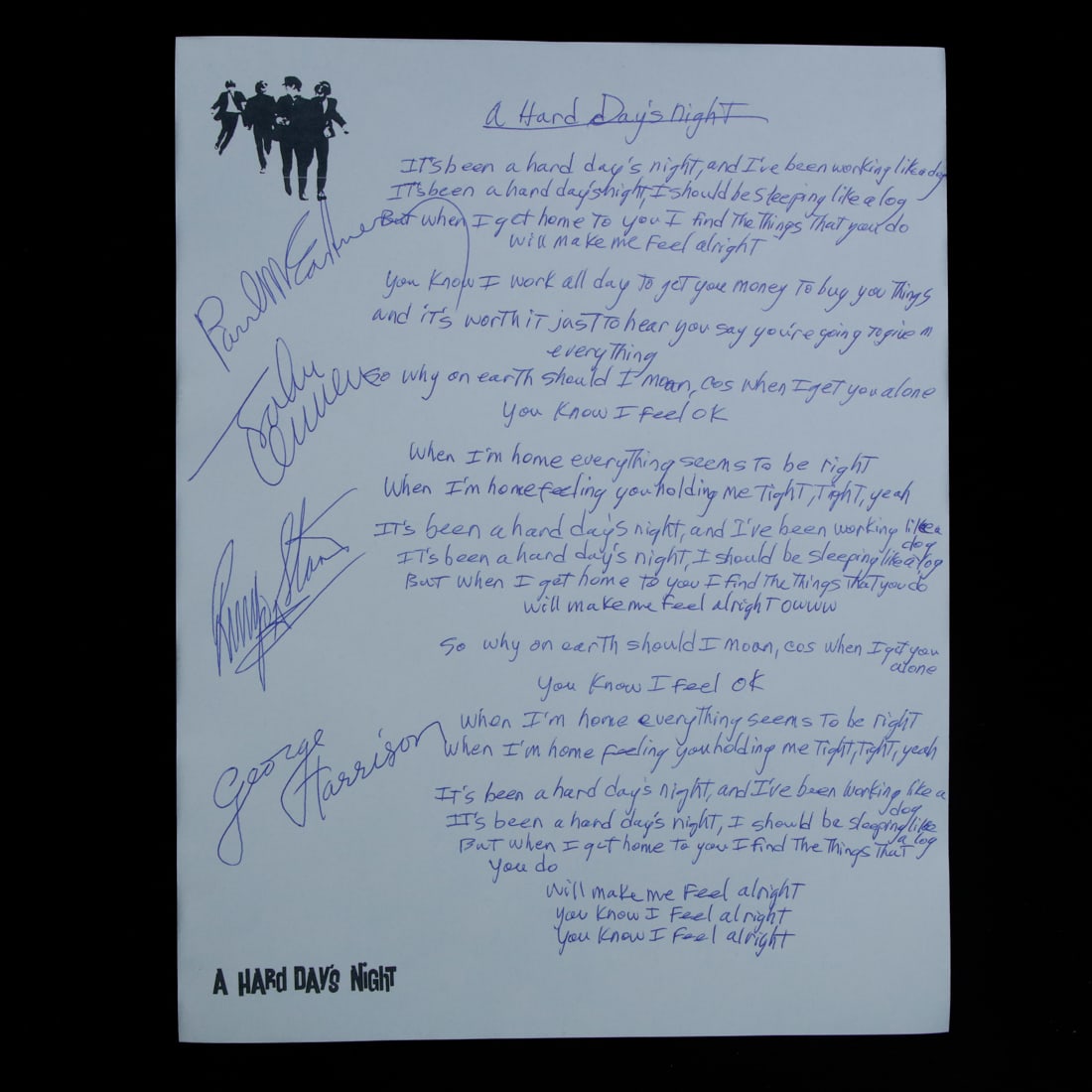 Beatles Handwritten & Signed "A Hard Day's Night" Lyrics (1 of 4)