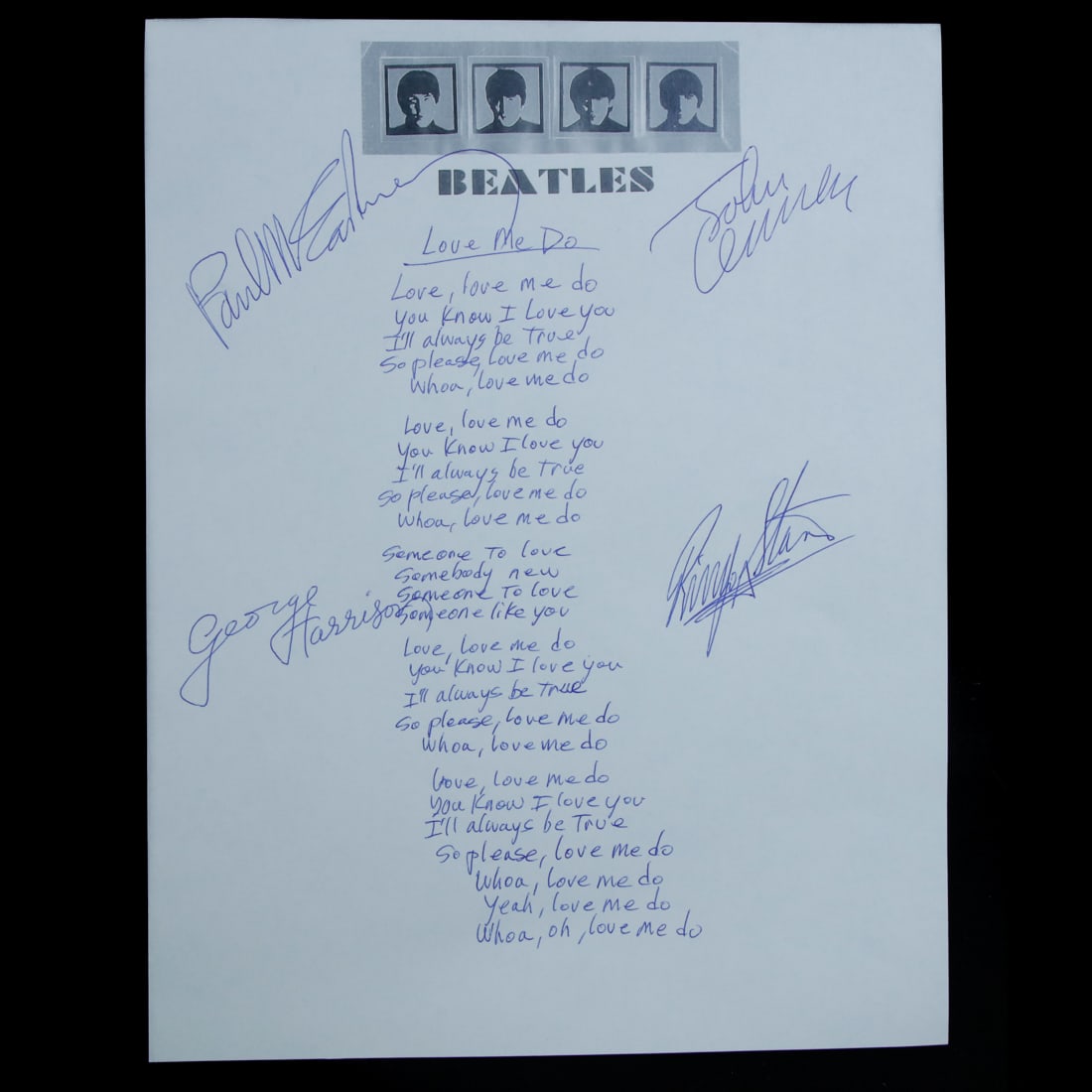 Beatles Signed "Love Me Do" Handwritten Lyrics (1 of 4)