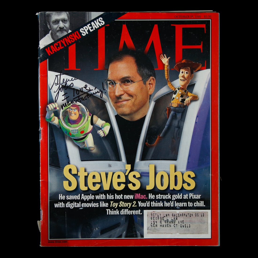 Steve Jobs signed Time Magazine Cover October 1999 (1 of 4)