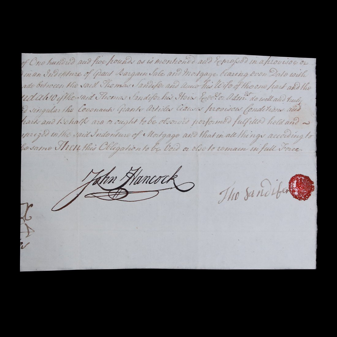 John Hancock Signed Partial Document with Wax Seal (1 of 4)