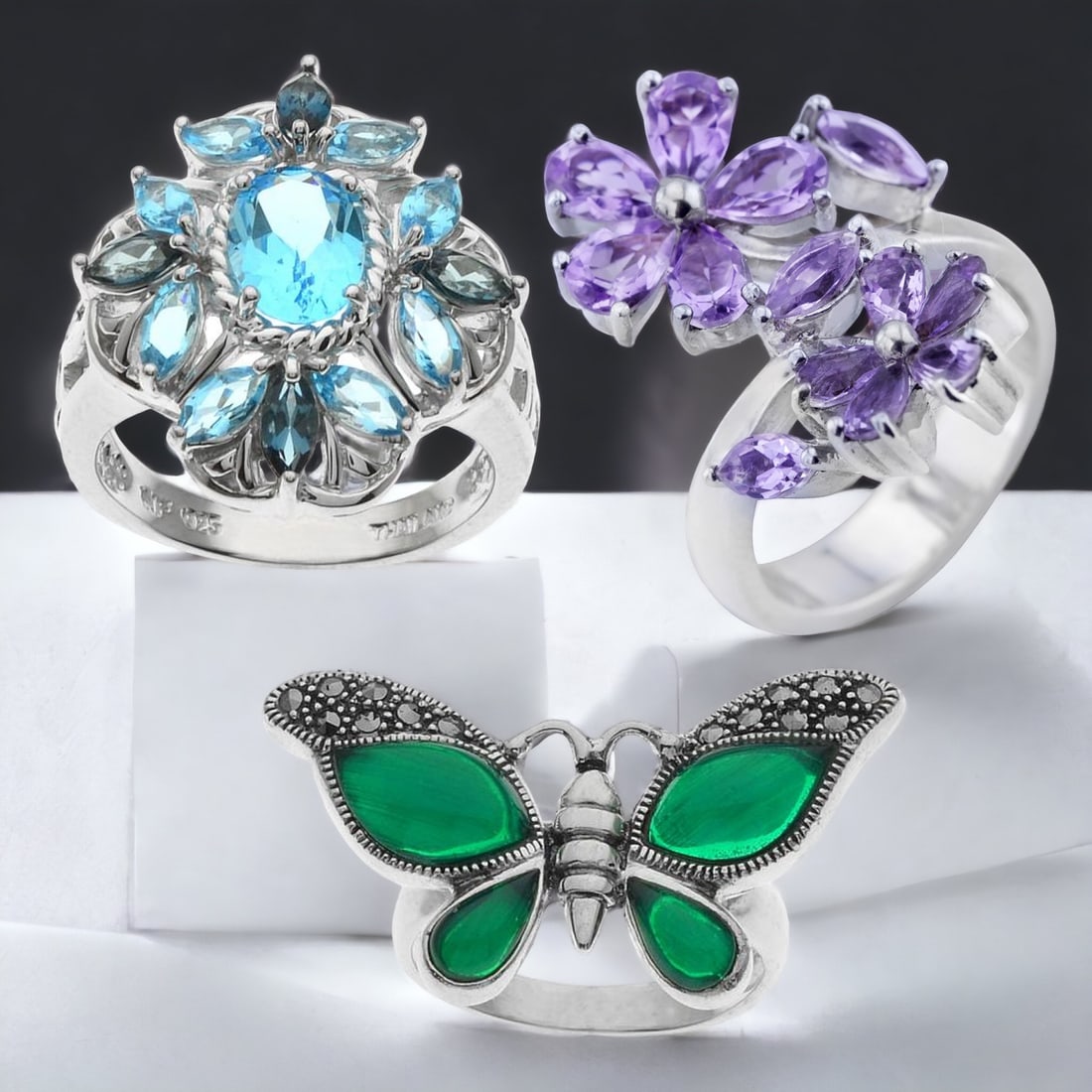 Stunning Sterling Silver Gemstone Rings Set (1 of 1)