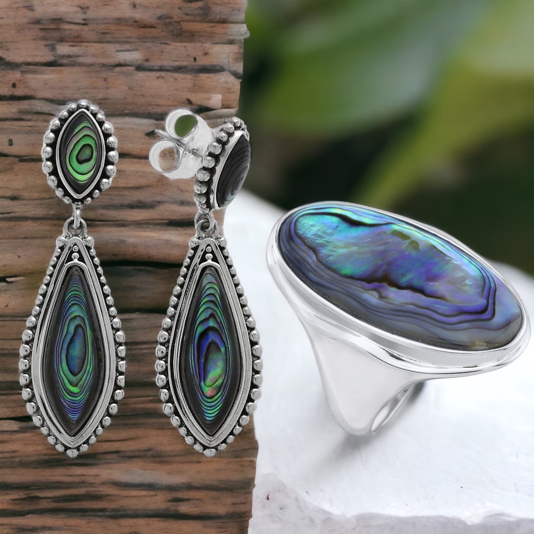 Abalone Earrings & Sterling Ring Set (1 of 1)