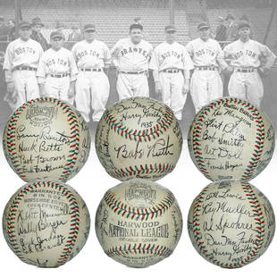 Babe Ruth 1935 Boston Braves Team Signed Baseball: Rare 1935 Boston Braves Team Autographed Baseball with Babe Ruth & Rabbit Maranville. Immerse yourself in the rich annals of baseball history with this unique and highly sought-after collectible - a 1