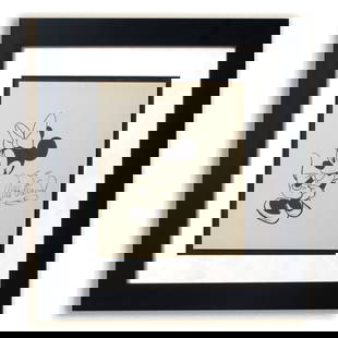 Walt Disney Signed Original Minnie Mouse Drawing: Up for auction is an extraordinary piece of animation history - a Walt Disney signed original Minnie Mouse drawing, accompanied by a museum-quality custom designed framed presentation. This remarkable