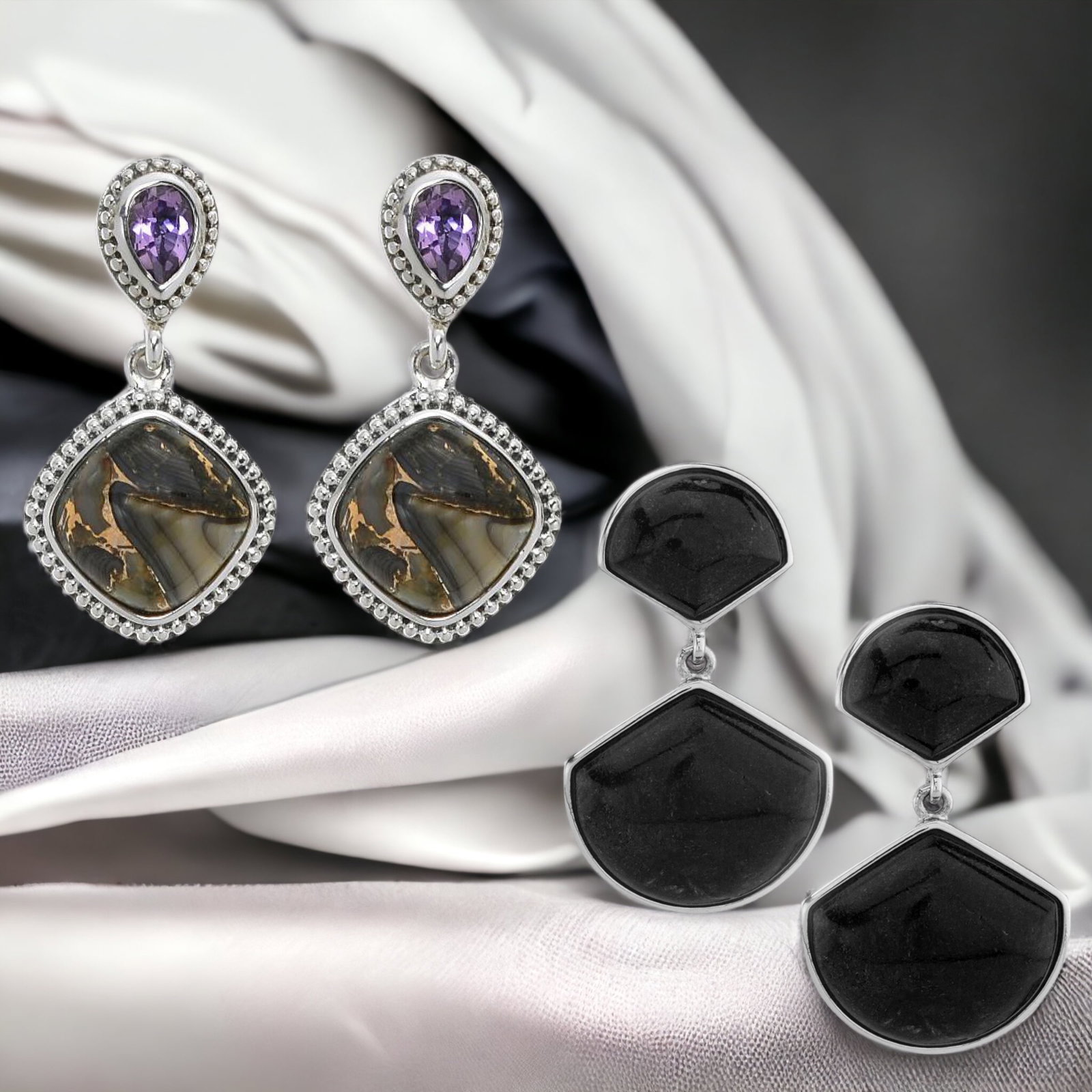 Black Moonstone & Abalone Amethyst Earrings (1 of 1)