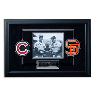 Exceptional Willie Mays & Ernie Banks Signed 8x10: Exceptional Willie Mays & Ernie Banks Autographed 8x10, Museum-Quality Custom Designed Frame. Offered is a truly exceptional piece of baseball history - an autographed 8x10 photograph signed by two of