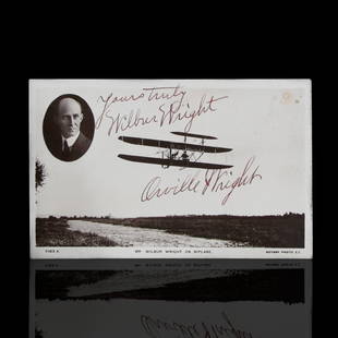 Wright Brothers Signed Postcard: Exceptionally Rare Wright Brothers Signed Postcard. We are humbly presenting for auction an incredibly rare piece of history: a postcard signed by both Orville and Wilbur Wright, the pioneers of power