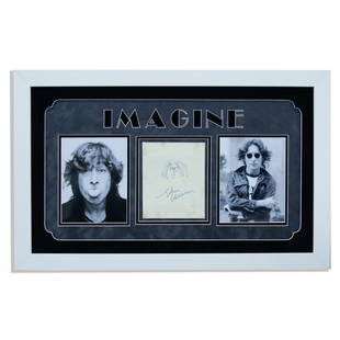 John Lennon Face doodled - Signed By him: Offered for auction is a rare and highly collectible item: a cut signed by John Lennon, one of the most influential figures in music history. This signature is beautifully presented in a museum-qualit