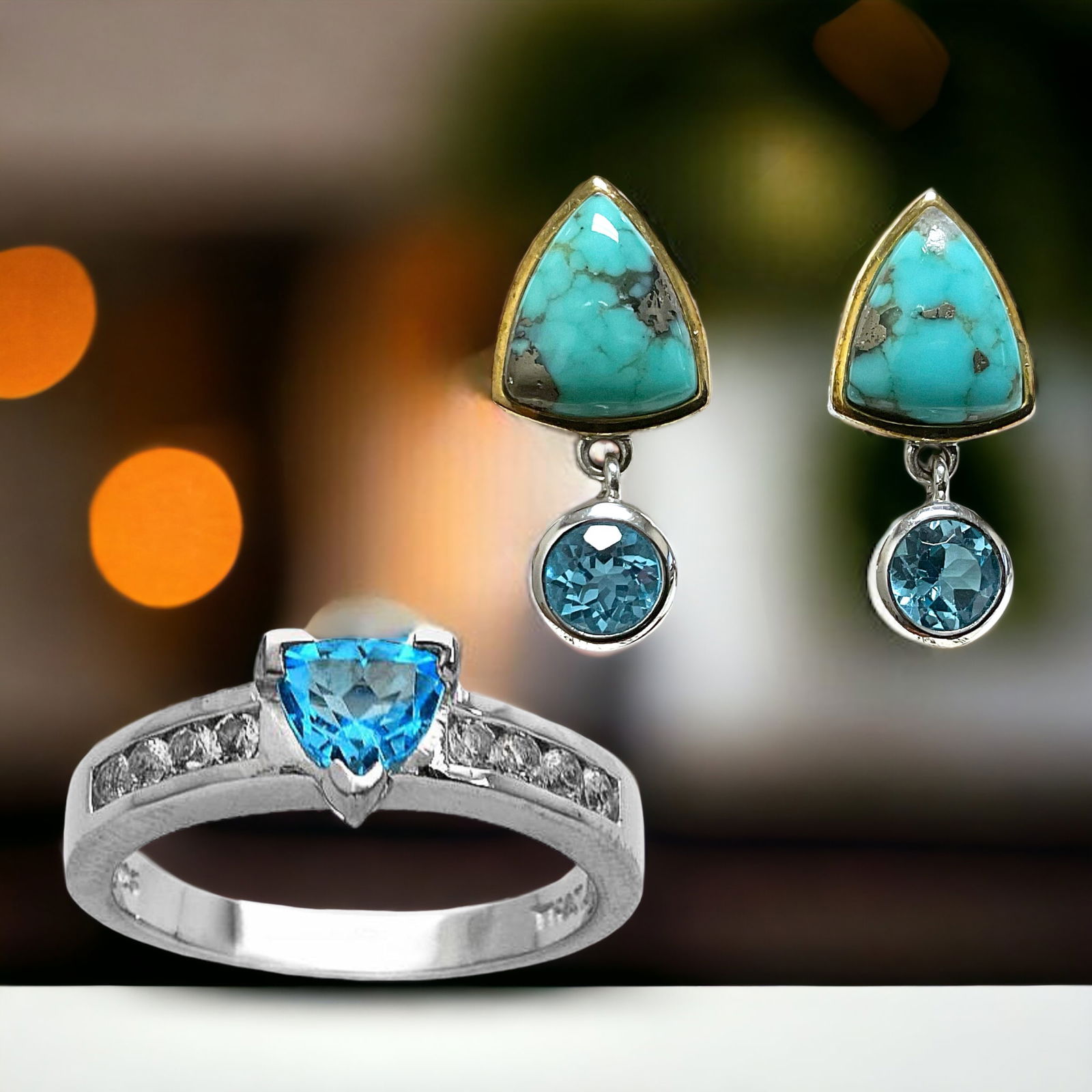 Turquoise & Blue Topaz Sterling Silver Jewelry Set (1 of 1)