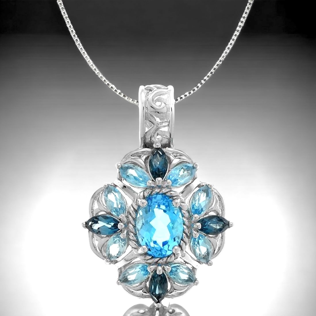 London Blue & Swiss Blue Topaz Pendant, 18" Chain (1 of 1)