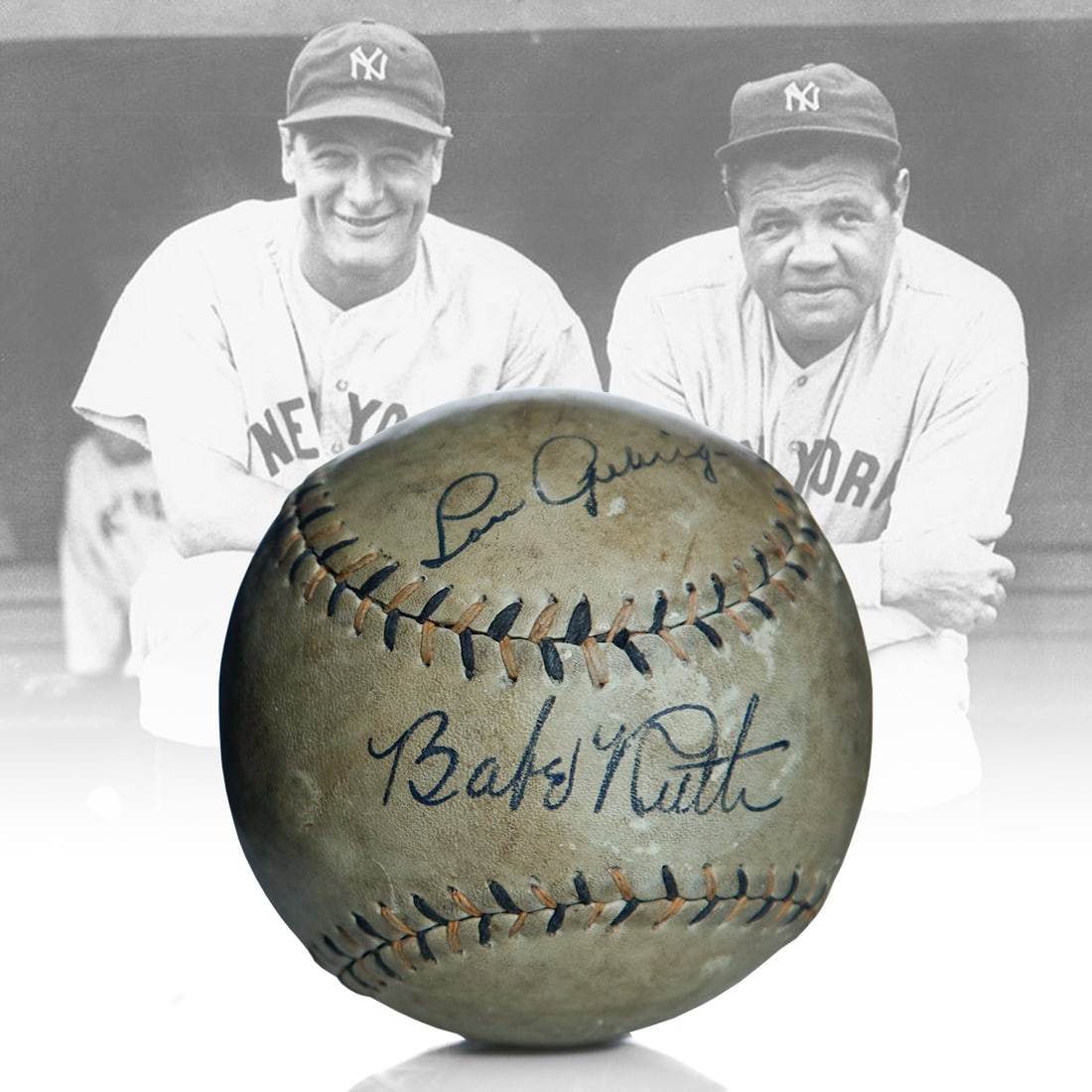 Babe Ruth & Lou Gehrig Signed Official Softball (1 of 7)