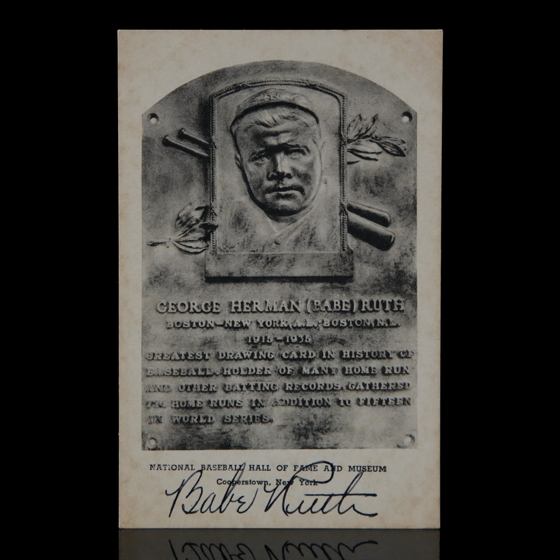 Babe Ruth Signed Albertype Hall of Fame Postcard (1 of 3)