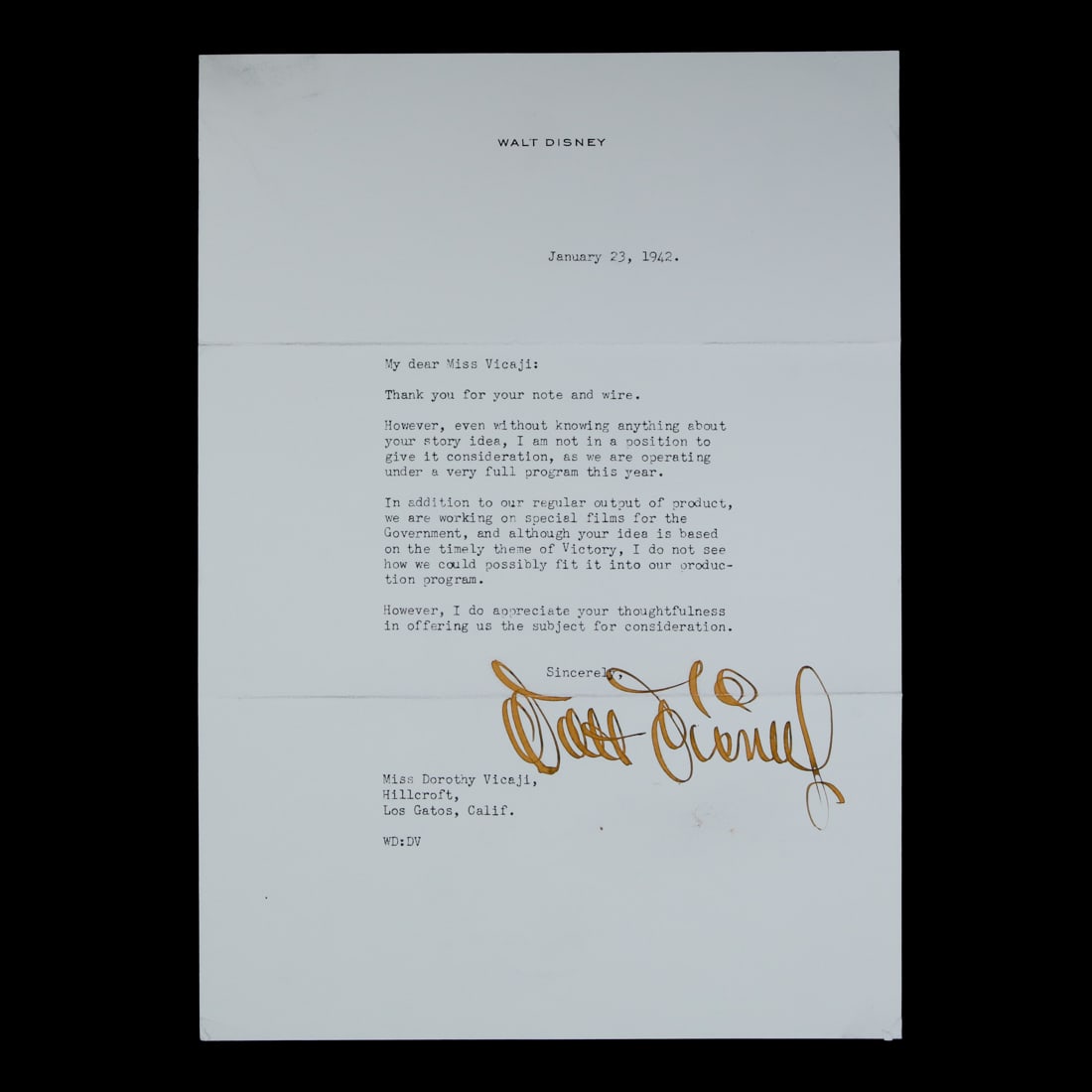 Walt Disney Signed Letter (1 of 3)