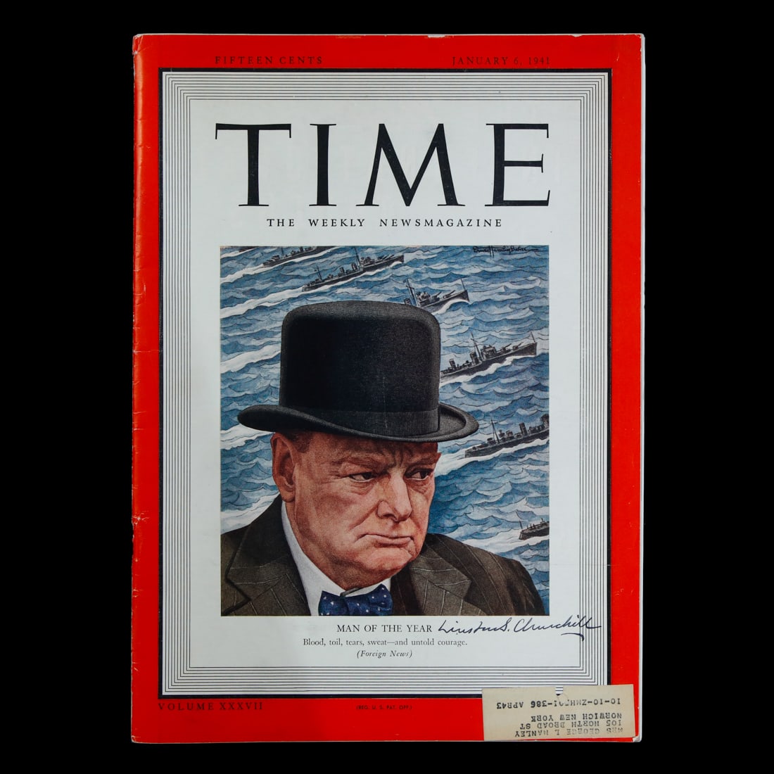 Winston Churchill Signed Time Magazine Jan 6, 1941 (1 of 3)