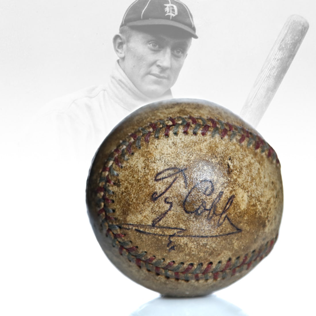 Ty Cobb Signed Red/Blue Stitched Vintage Baseball (1 of 7)