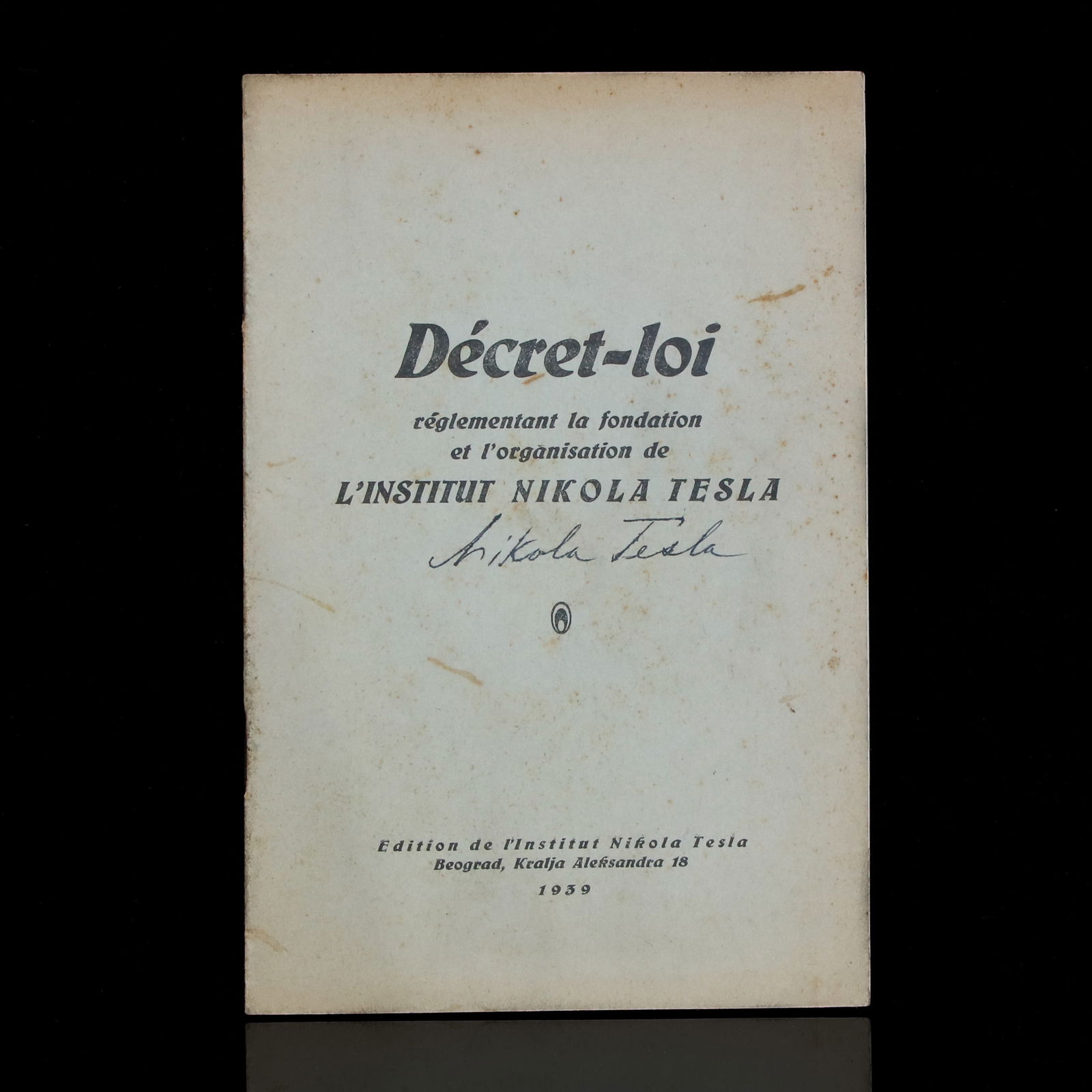 N. Tesla Signed Tesla Institute By-Laws Booklet (1 of 3)