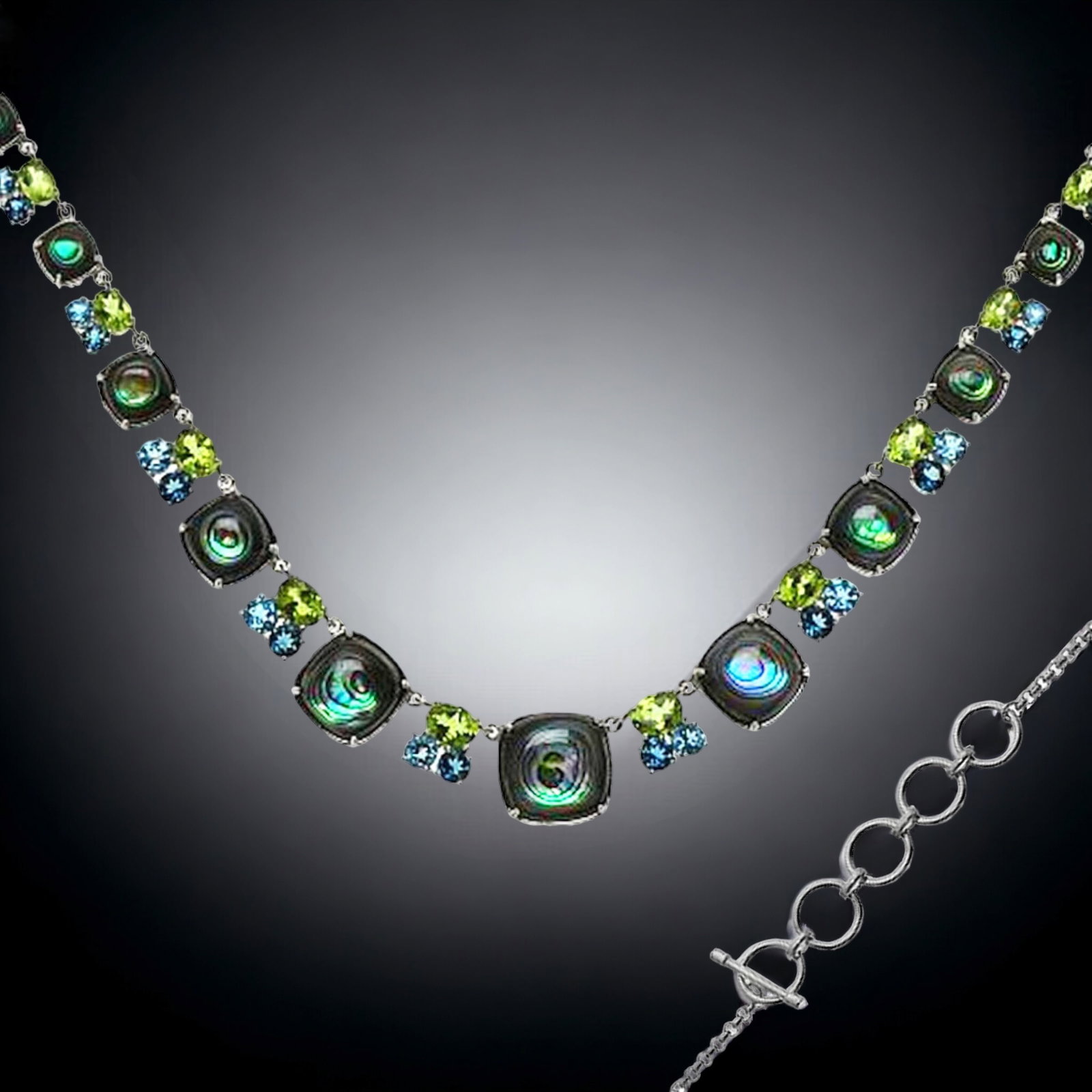 Abalone Peridot Blue Topaz .925 Silver Necklace (1 of 1)