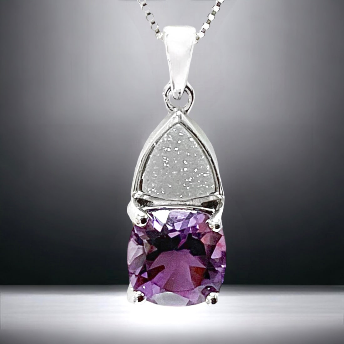 Amethyst & Opal Druzy Sterling Silver Pendant (1 of 1)