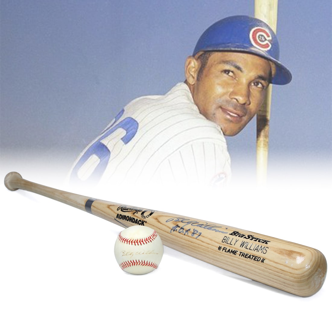 Billy Williams Autographed Baseball & Bat (1 of 13)