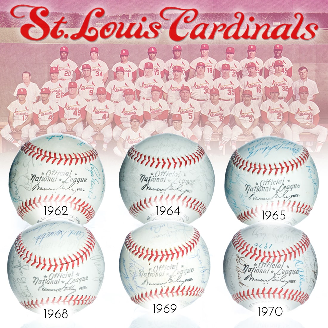 6 St.Louis Cardinals Team Signed Balls From 1960s (1 of 7)