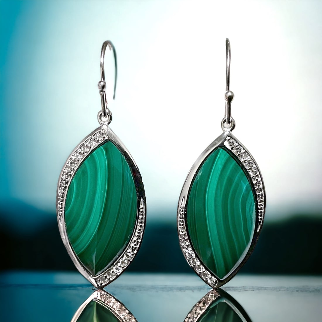 Marquise Green Malachite Dangle Earrings (1 of 1)