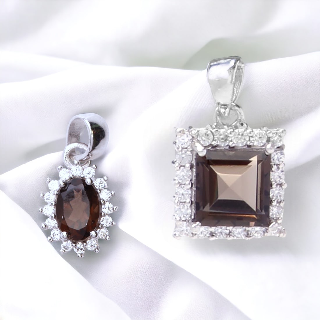 Smoky Topaz & White Zircon .925 Silver Pendants (1 of 1)