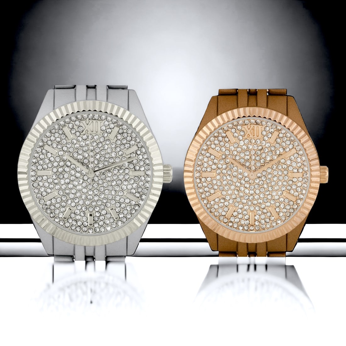Picard & Cie: Crystal Luxury: Introducing Picard & Cie - A 35mm timepiece adorned with Swarovski element crystals. The mirror-finish IP bezel adds elegance. The textured dial design with Roman indices and Swarovski element stone p