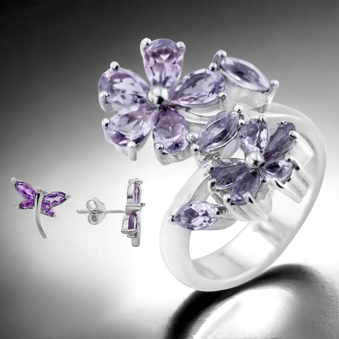 Sterling Silver Amethyst Ring & Earring Duo (1 of 1)